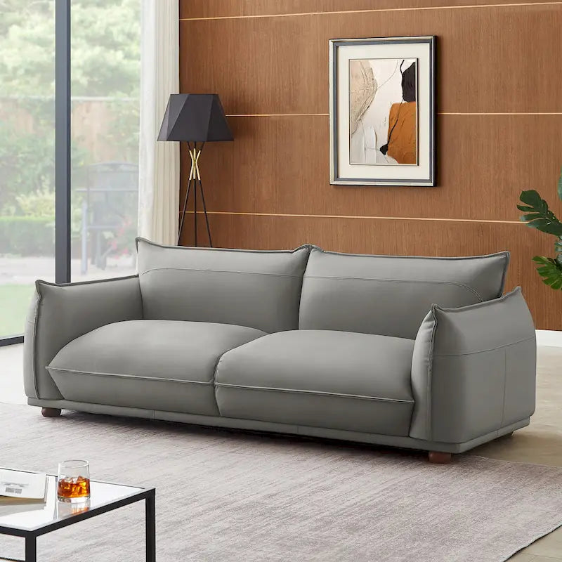 Canapé de luxe moderne Manar Mid-Century en cuir véritable