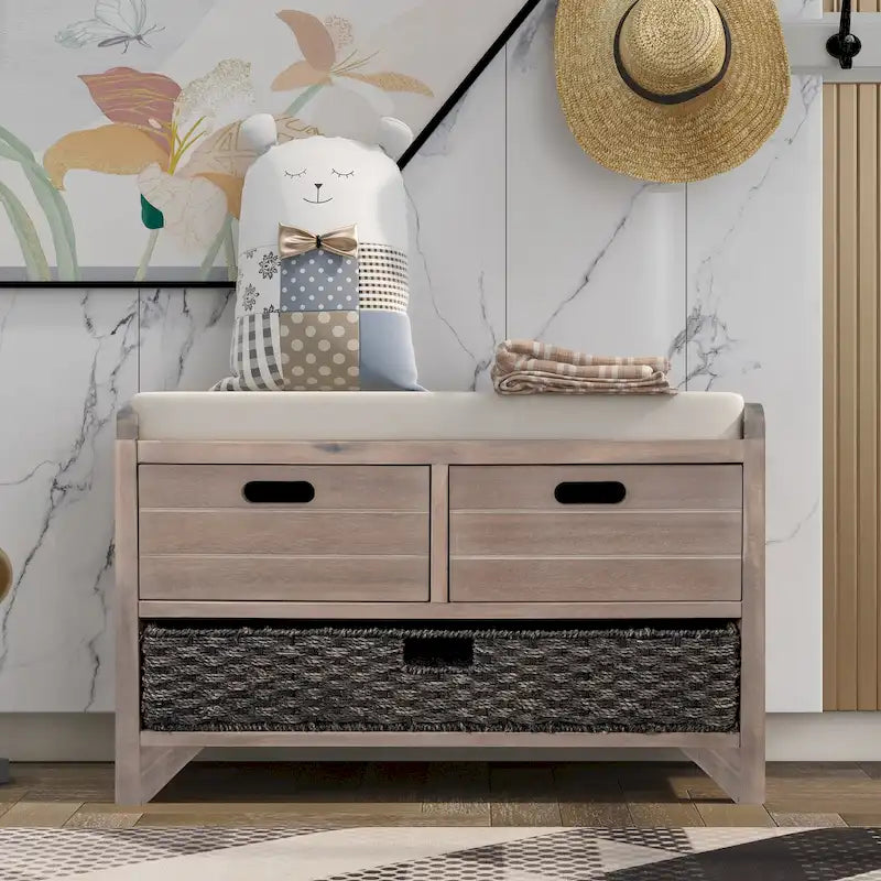 Banc à chaussures entièrement assemblé avec coussin amovible