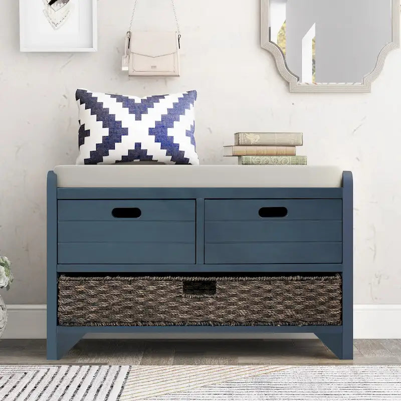 Banc à chaussures entièrement assemblé avec coussin amovible