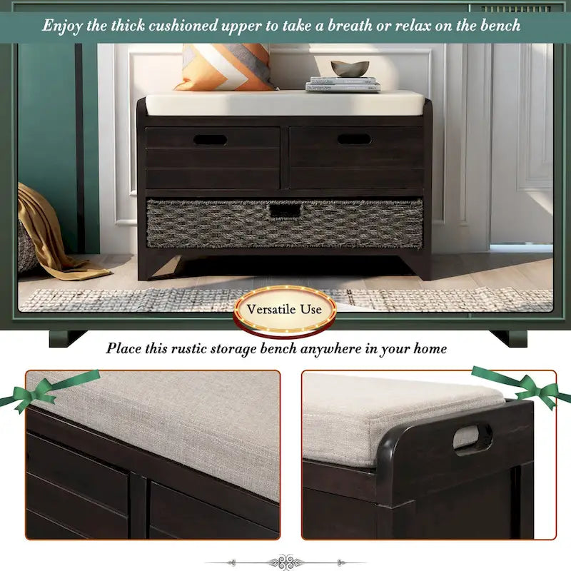 Banc à chaussures entièrement assemblé avec coussin amovible