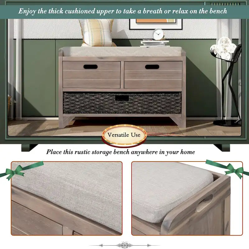 Banc à chaussures entièrement assemblé avec coussin amovible