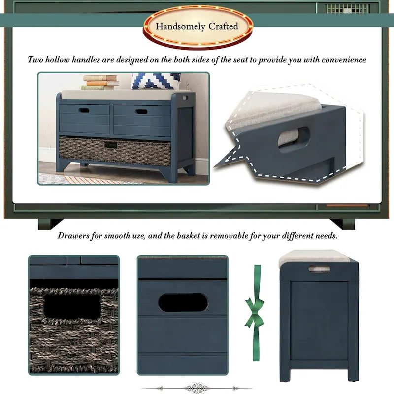Banc à chaussures entièrement assemblé avec coussin amovible