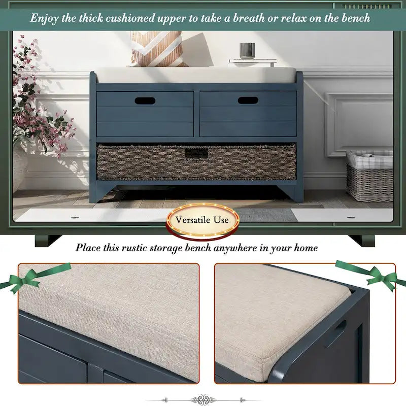 Banc à chaussures entièrement assemblé avec coussin amovible