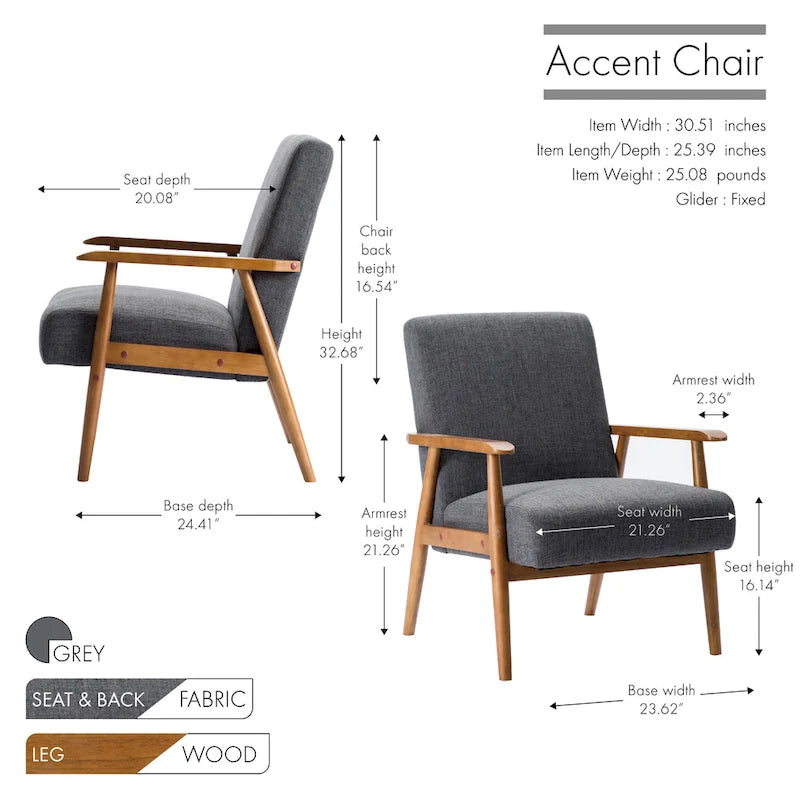 Fauteuil d'appoint en tissu Gelso avec pieds en hévéa