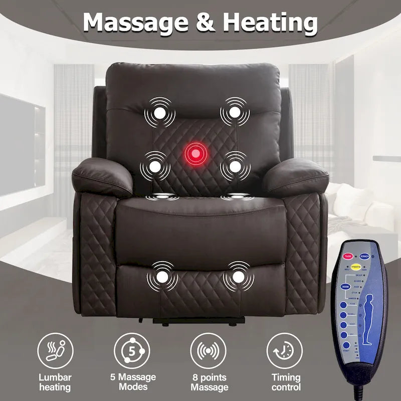Fauteuil inclinable électrique chauffant de massage en cuir moderne pour personnes âgées