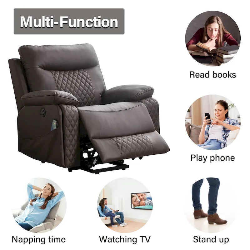 Fauteuil inclinable électrique chauffant de massage en cuir moderne pour personnes âgées