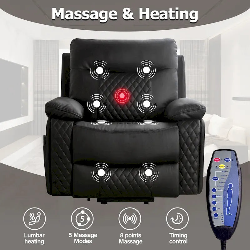 Fauteuil inclinable électrique chauffant de massage en cuir moderne pour personnes âgées
