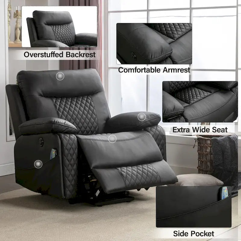 Fauteuil inclinable électrique chauffant de massage en cuir moderne pour personnes âgées