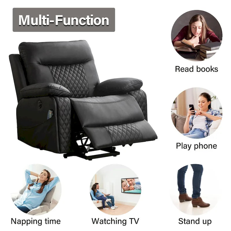 Fauteuil inclinable électrique chauffant de massage en cuir moderne pour personnes âgées