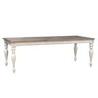 Table à manger à pieds tournés, en chêne vieilli blanc antique