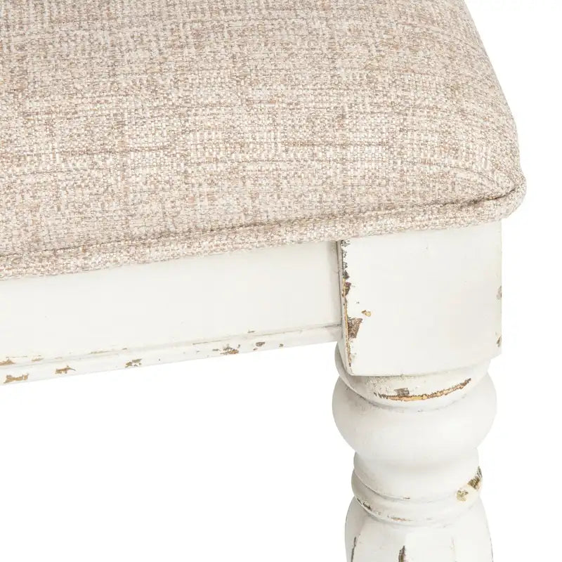 Table à manger à pieds tournés, en chêne vieilli blanc antique