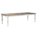 Table à manger à pieds tournés, en chêne vieilli blanc antique