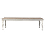 Table à manger à pieds tournés, en chêne vieilli blanc antique
