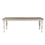 Table à manger à pieds tournés, en chêne vieilli blanc antique