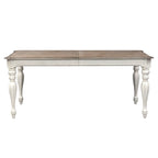 Table à manger à pieds tournés, en chêne vieilli blanc antique