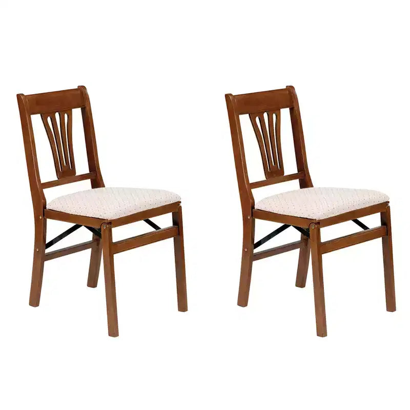 MECO Stakmore Urn Ensemble de chaises pliantes de salle à manger en bois massif de qualité supérieure avec siège rembourré en tissu, lot de 4, couleur bois de fruit/rose poudré