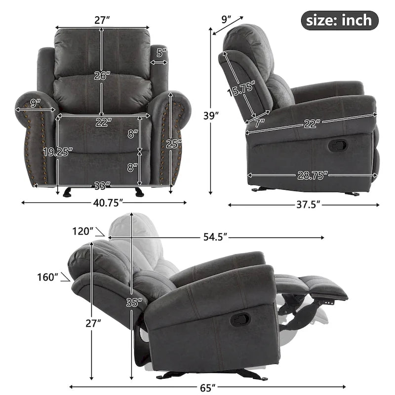 Fauteuil inclinable planeur en cuir reconstitué Charlie
