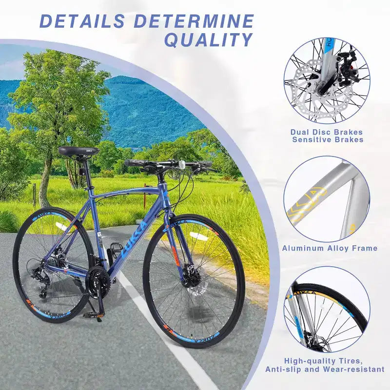 Vélo de route avec transmission 24 vitesses, vélo 700C avec freins à disque, cadre léger en alliage d'aluminium, vélo hybride de route