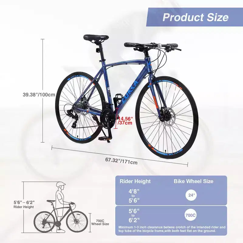Vélo de route avec transmission 24 vitesses, vélo 700C avec freins à disque, cadre léger en alliage d'aluminium, vélo hybride de route