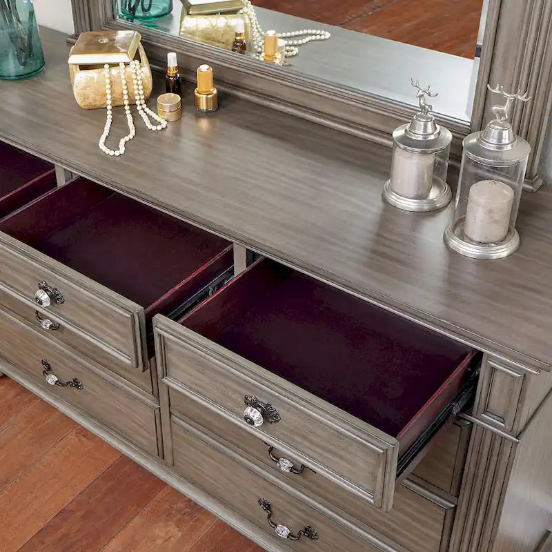 Commode traditionnelle à 9 tiroirs et miroir