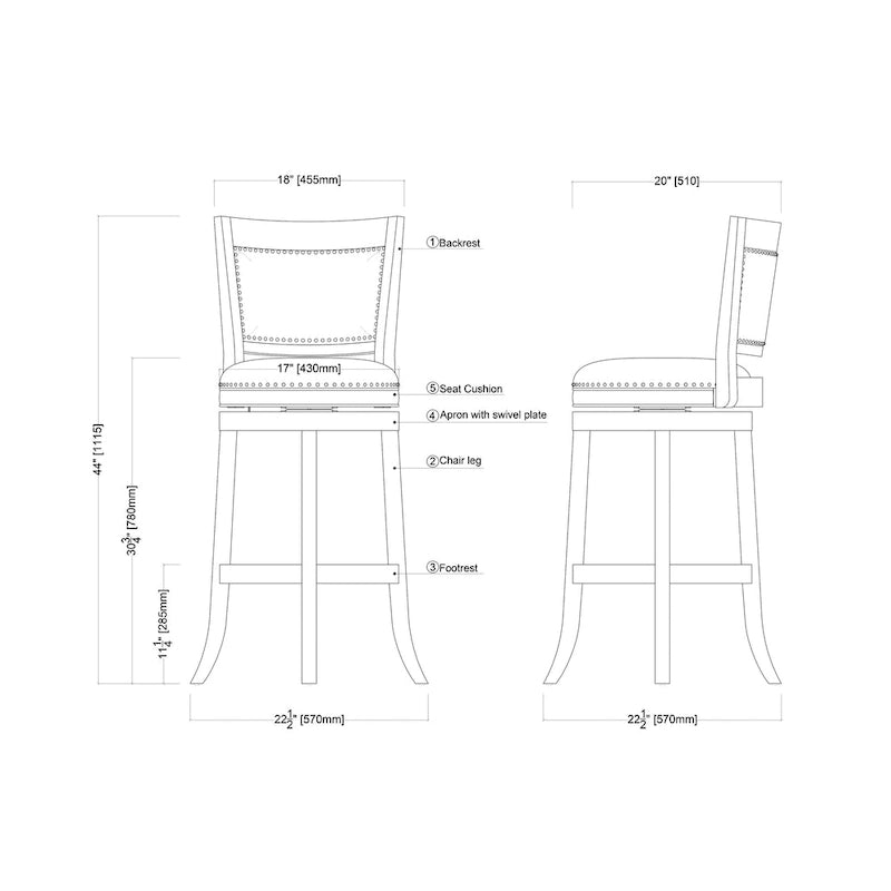 Tabouret de bar pivotant hauteur bar Bristol