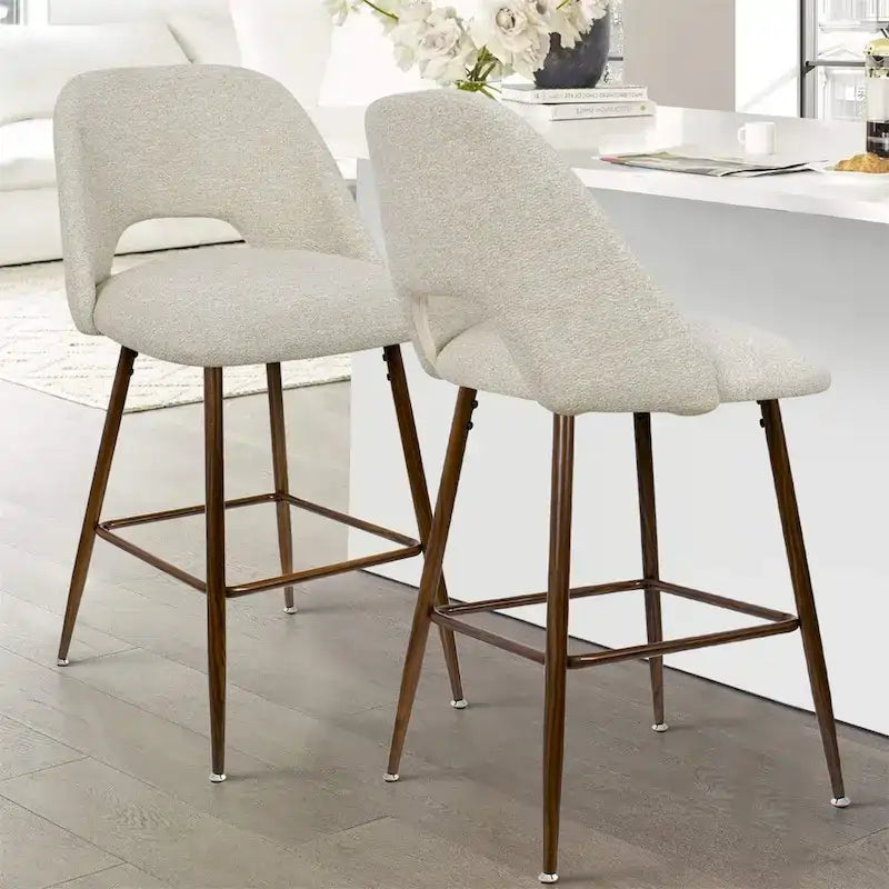Tabouret de bar moderne rembourré pied noyer