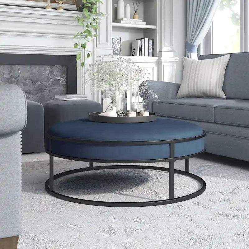 Pouf rond contemporain en tissu Chista avec coussin