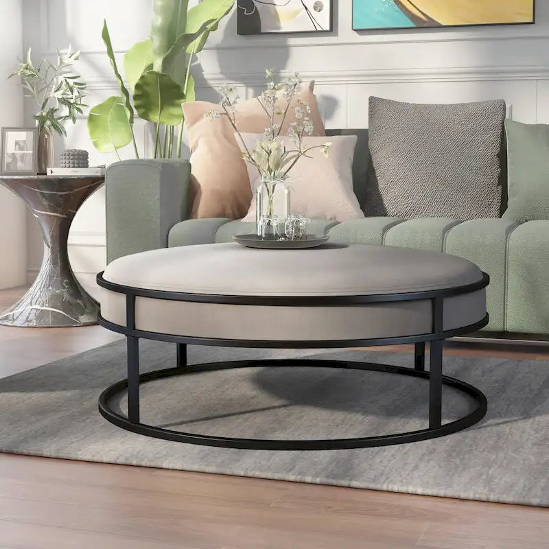Chista Contemporary Round Fabric Ottoman with Cushion