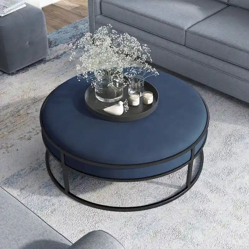 Pouf rond contemporain en tissu Chista avec coussin