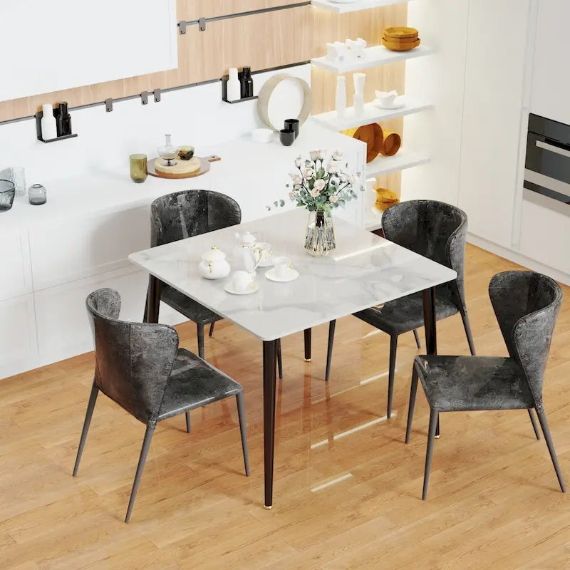 Table de salle à manger carrée 4 places en pierre frittée moderne à effet marbre
