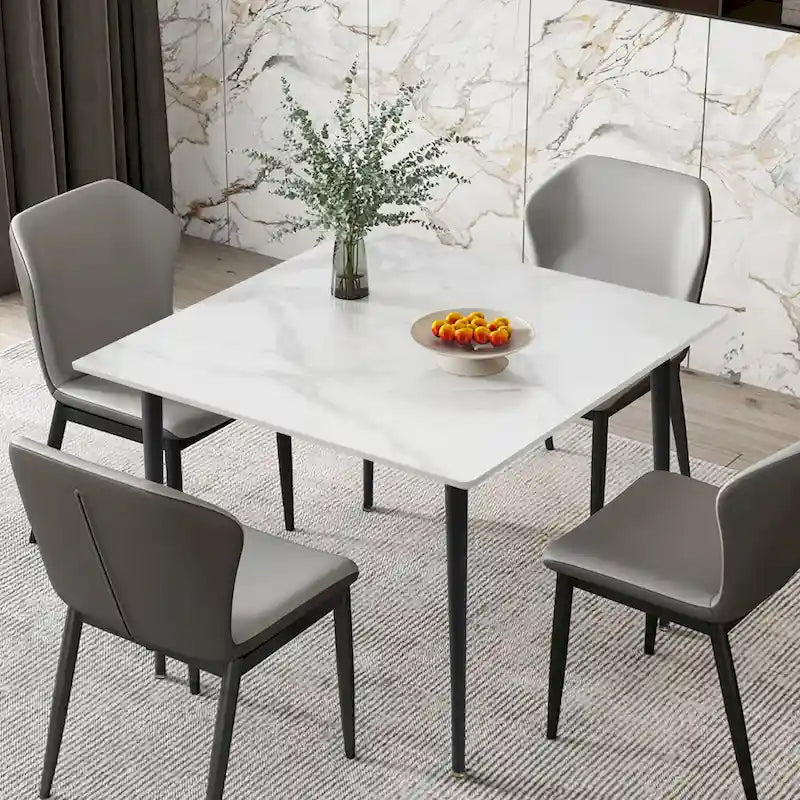 Table de salle à manger carrée 4 places en pierre frittée moderne à effet marbre
