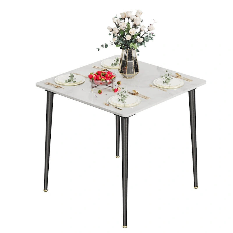 Table de salle à manger carrée 4 places en pierre frittée moderne à effet marbre