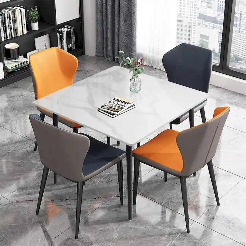 Table de salle à manger carrée 4 places en pierre frittée moderne à effet marbre