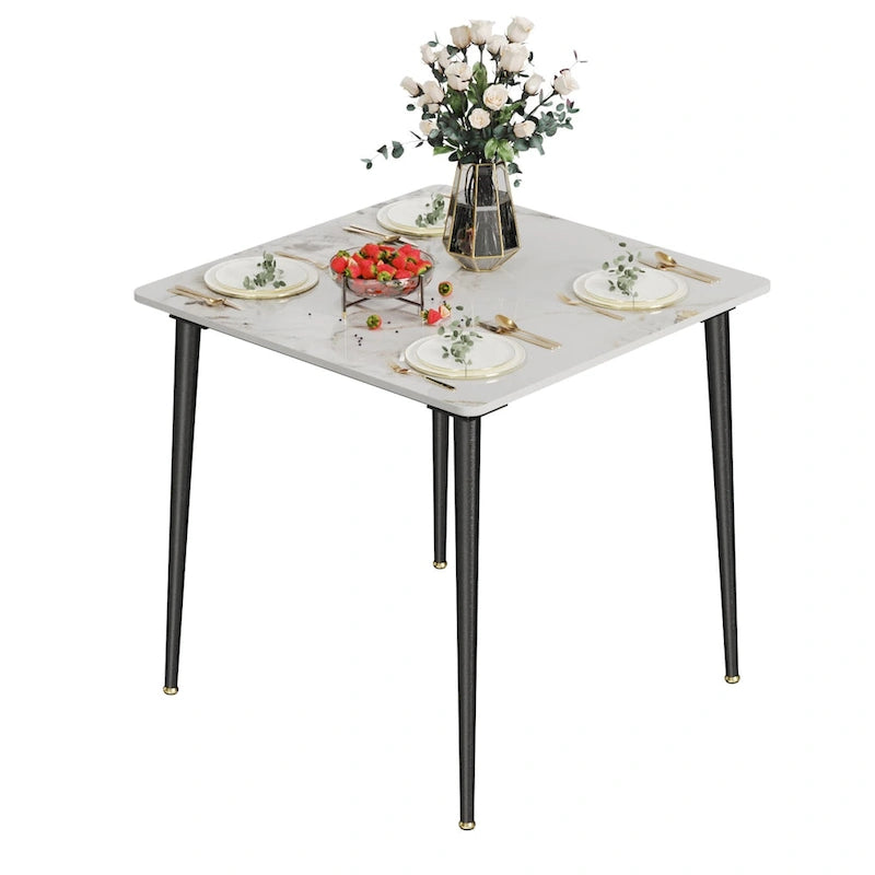 Table de salle à manger carrée 4 places en pierre frittée moderne à effet marbre