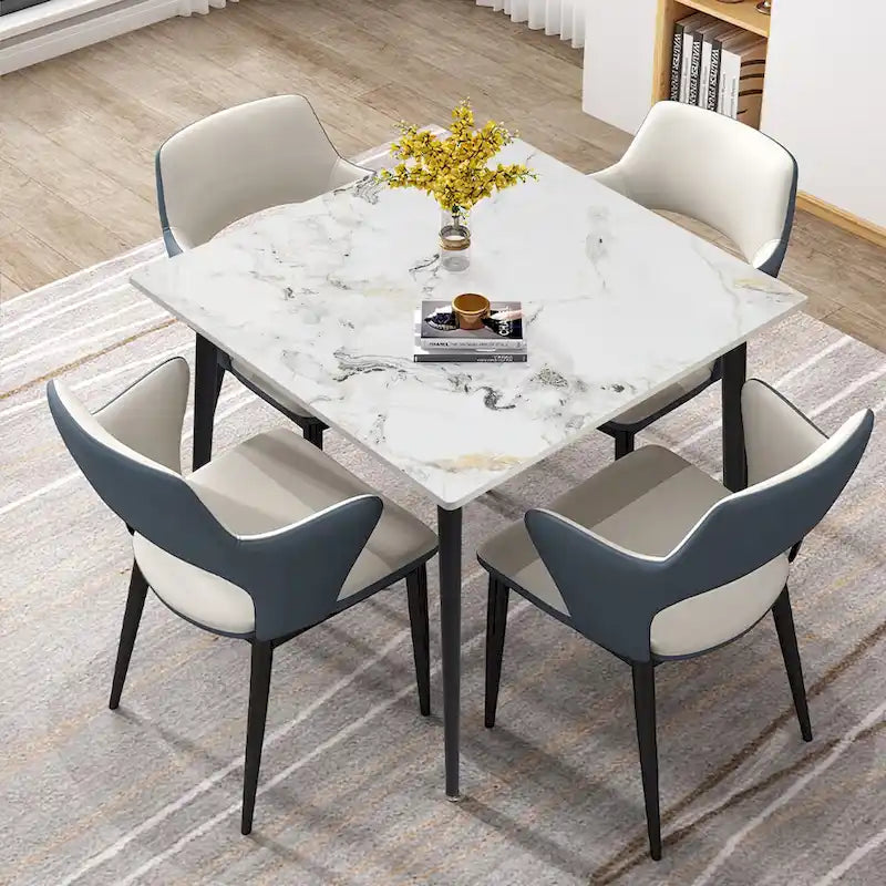 Table de salle à manger carrée 4 places en pierre frittée moderne à effet marbre