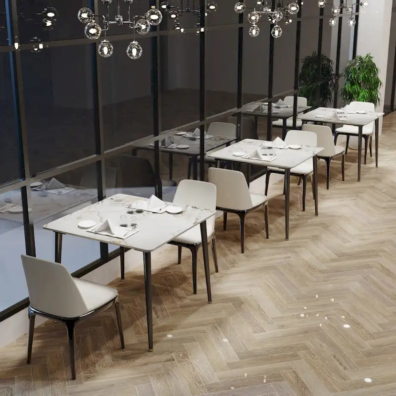 Table de salle à manger carrée 4 places en pierre frittée moderne à effet marbre
