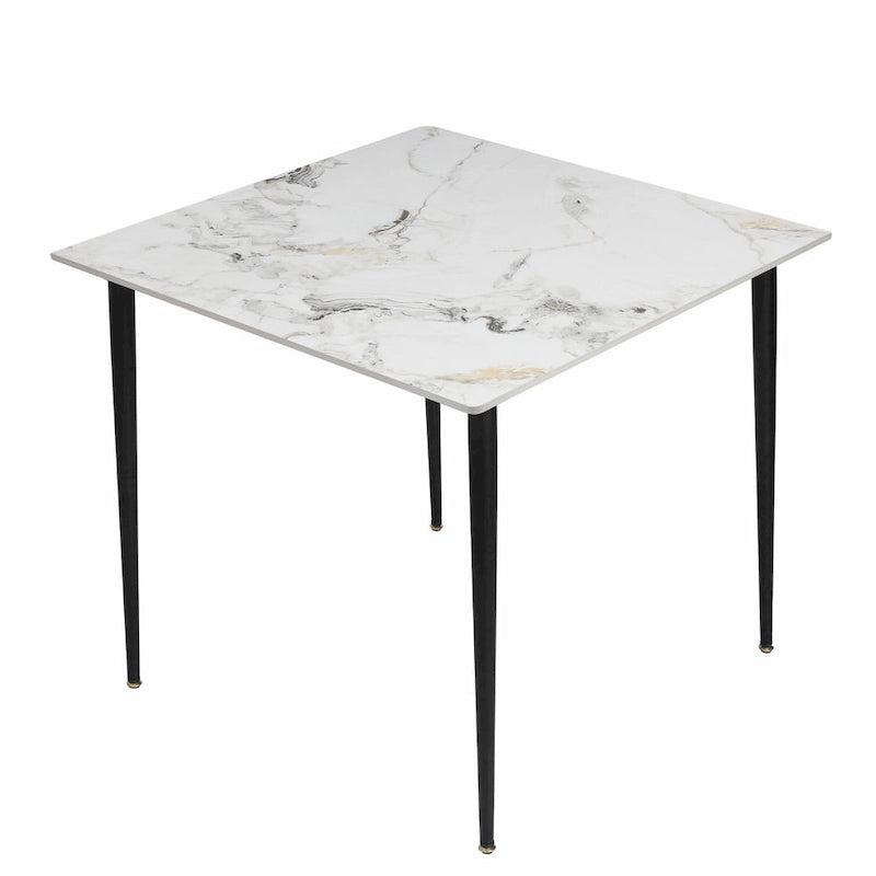 Table de salle à manger carrée 4 places en pierre frittée moderne à effet marbre