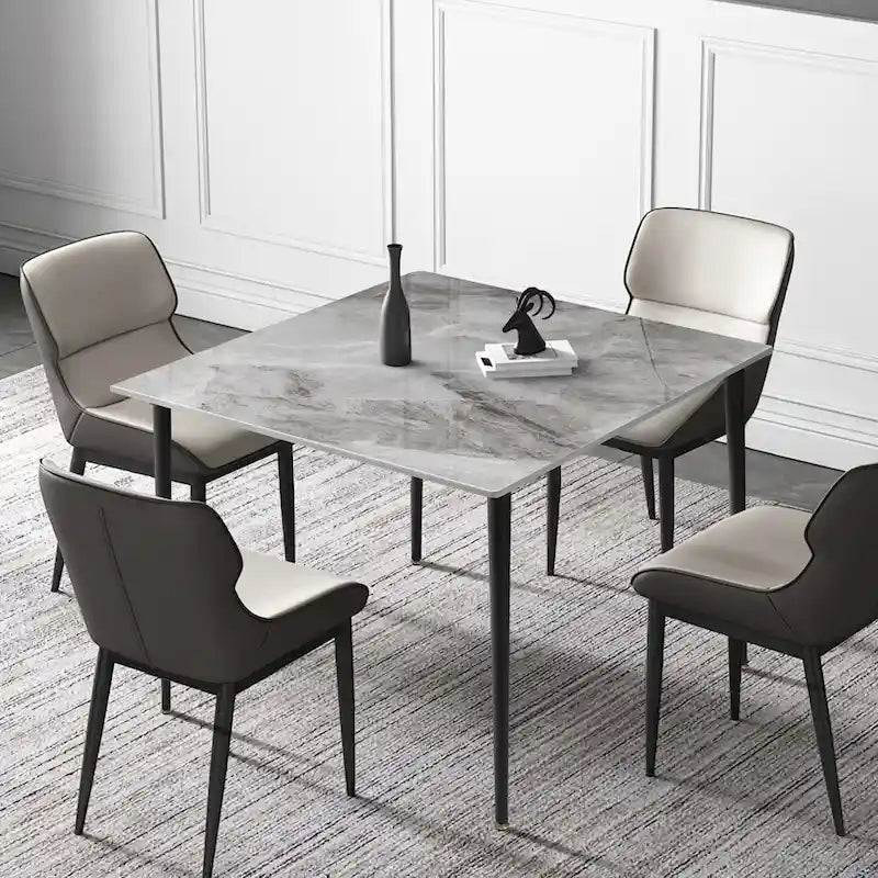 Table de salle à manger carrée 4 places en pierre frittée moderne à effet marbre
