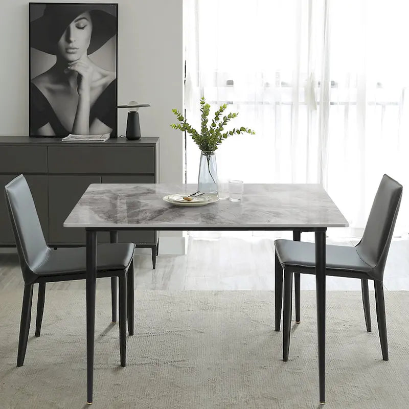 Table de salle à manger carrée 4 places en pierre frittée moderne à effet marbre
