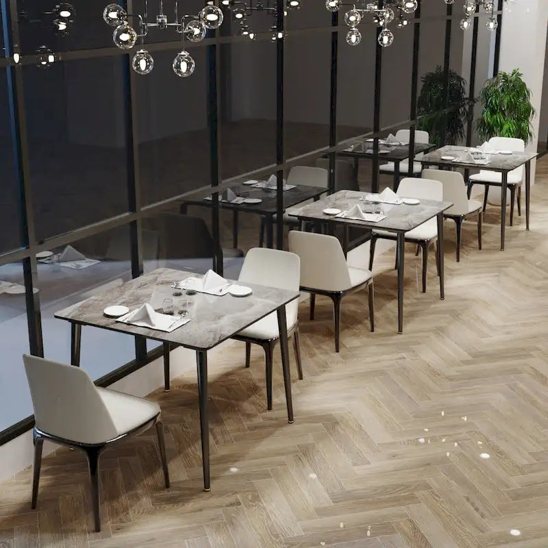 Table de salle à manger carrée 4 places en pierre frittée moderne à effet marbre
