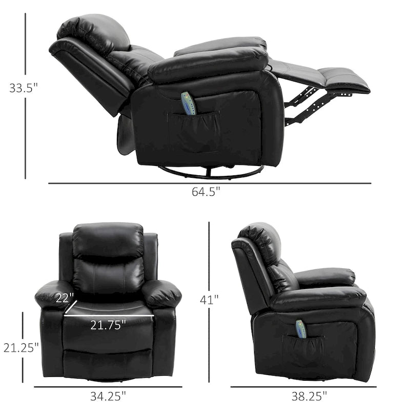 Fauteuil inclinable de massage en cuir PU, fauteuil à bascule pivotant avec télécommande