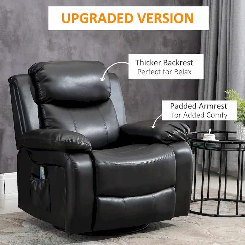 Fauteuil inclinable de massage en cuir PU, fauteuil à bascule pivotant avec télécommande