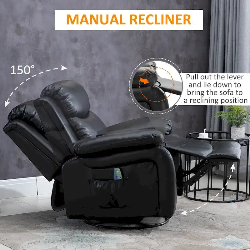 Fauteuil inclinable de massage en cuir PU, fauteuil à bascule pivotant avec télécommande