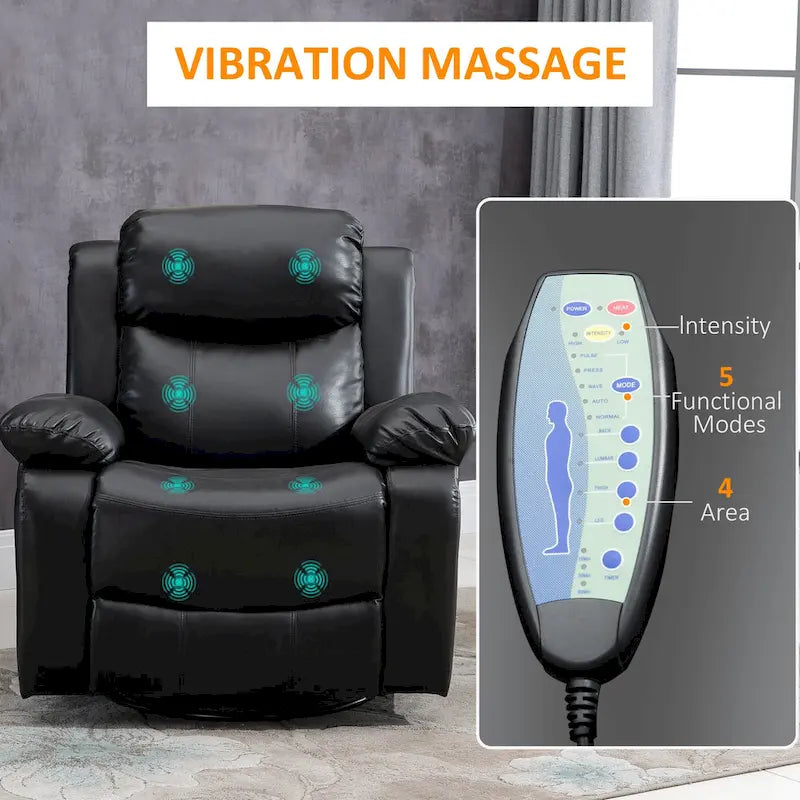 Fauteuil inclinable de massage en cuir PU, fauteuil à bascule pivotant avec télécommande