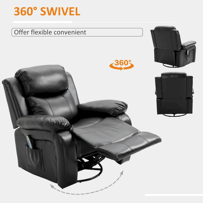 Fauteuil inclinable de massage en cuir PU, fauteuil à bascule pivotant avec télécommande