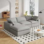 Canapé d'angle moderne en lin en forme de L 120", modulable, avec pouf de rangement