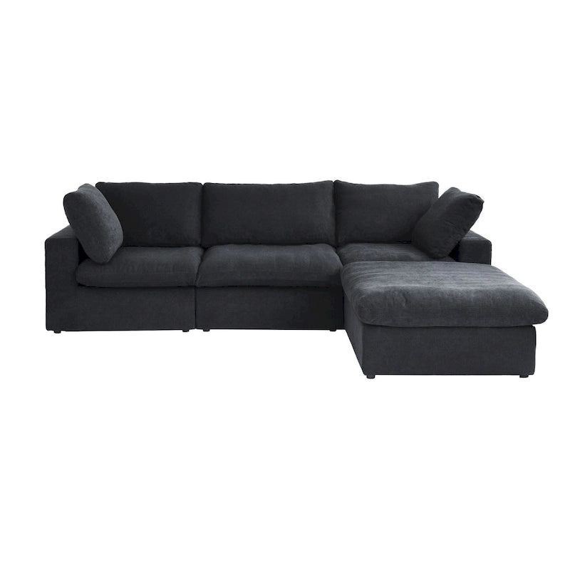 Canapé d'angle moderne en lin en forme de L 120", modulable, avec pouf de rangement