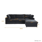 Canapé d'angle moderne en lin en forme de L 120", modulable, avec pouf de rangement