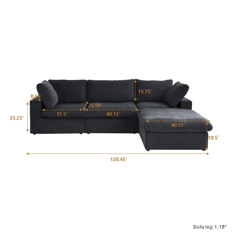 Canapé d'angle moderne en lin en forme de L 120", modulable, avec pouf de rangement