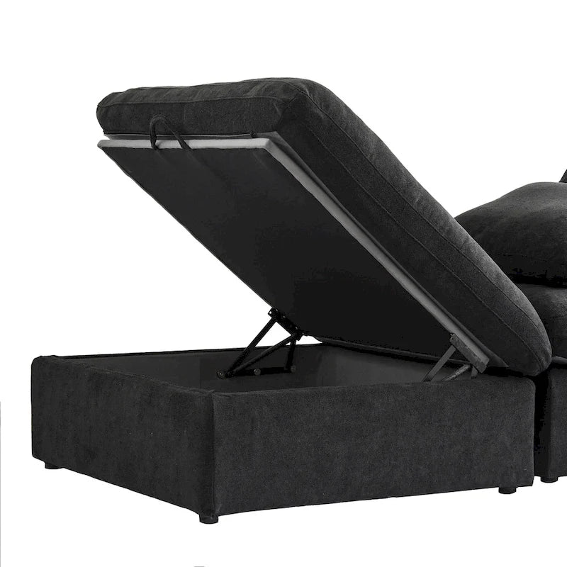 Canapé d'angle moderne en lin en forme de L 120", modulable, avec pouf de rangement